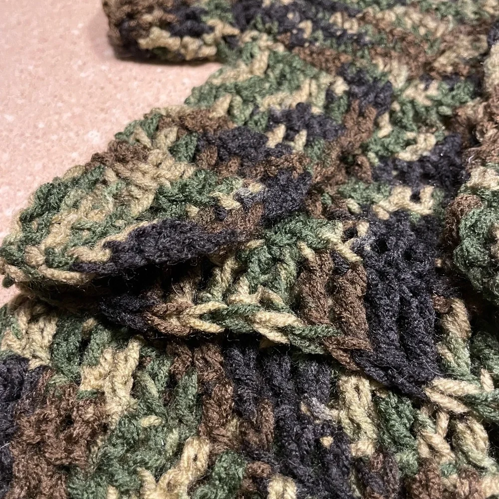 Handmade Camouflage Hand Knit /Crocheted Infant Set- Cardigan and Pants